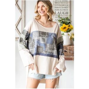 Oli & Hali Cream and Blue Long Sleeve Top NIB